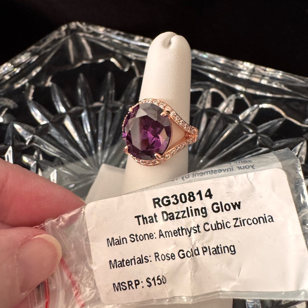 That Dazzling Glow Purple Amethyst Ring Rose Gold Bomb Party Sz 5